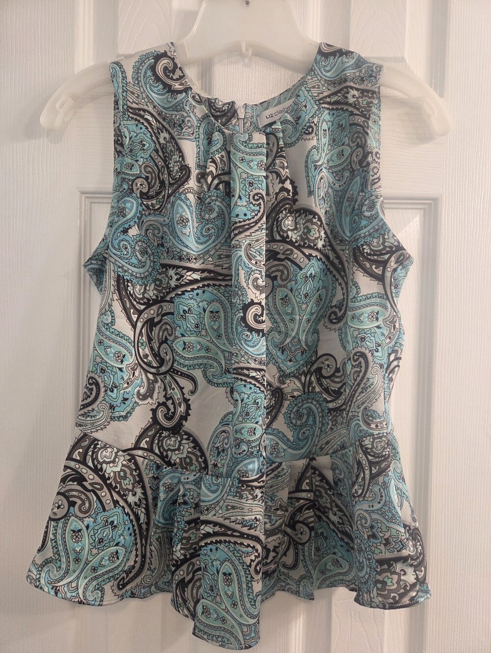 Liz Claiborne Turquoise, Black and Cream Paisley Blouse Womens Small Sleeveless
